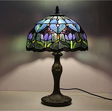 Errzom Tiffany Style Table Lamp Stained Glass Lamp Shade Purple Tulip Flower Reading Desk Light 12 Inches for Bedroom Study Living Room Office Stained Glass Lamp Shades, Stained Glass Lamp, Stained Glass Table Lamps, Antique Tiffany, Tiffany Style Table Lamps, Tiffany Style Lamp, Tiffany Lamp, Tiffany Table Lamps, Tiffany Stained Glass