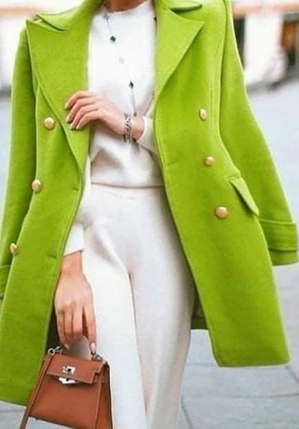 Chartreuse Jacket Outfit, Blue Coat Women, Green Coat Outfit, Women Fancy Dress, Lime Green Outfits, Green Blazer Outfit, Green Outfits For Women, Green Jacket Outfit, Women Long Coat