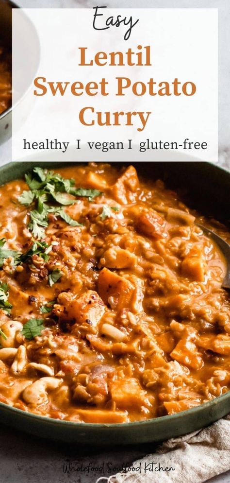 Sweet Potato Lentil Curry, Coconut Curry Recipes, Easy Sweet Potato, Sweet Potato Curry, Vegan Curry, Vegan Sweet Potato, Lentil Curry, Naan Bread, Lentil Recipes