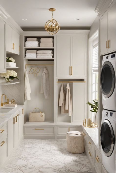 LaundryRoom, MakeoverTips, LuxeSpace, LaundryRevamp Modern Home Laundry Room, American Laundry Room, Laundry Room Mediterranean, Laundry Room Folding Table Under Window, Laundry Room Elegant, Cream Laundry Cabinets, Laundry With Island, Modern Classic Laundry Room, Laundry Cabinetry Ideas