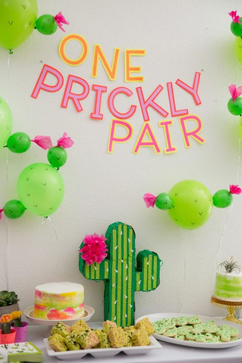 One Prickly Pair, Twin Birthday Party, Twin Birthday Themes, Cactus Birthday, Diy Cactus, Twin Birthday Parties, Twins Birthday, Llama Birthday, Cactus Party