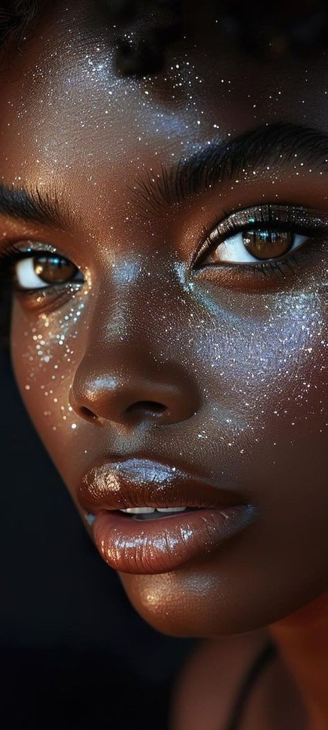 Black Women In Gold, Glowing Freckles, Life In North Korea, Makeup Masterclass, Galaxy Makeup, Woman In Gold, Face Art Makeup, Black Magic Woman, Magic Women