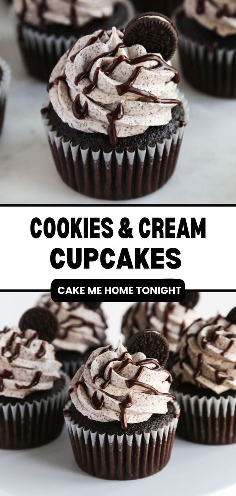 Cookie And Cream Cupcakes, Delicious Cupcakes Recipes, Cream Cupcakes, Oreo Cupcakes, Gourmet Cupcakes, Cupcake Flavors, Oreo Dessert, Easy Baking Recipes Desserts, Tasty Baking