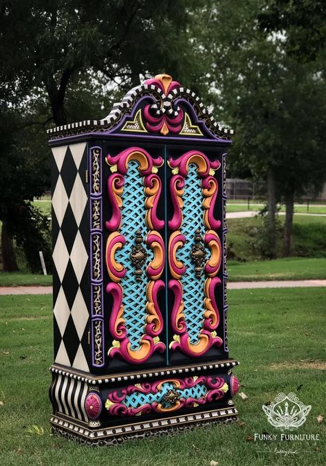 Whimsical Painted Furniture, Whimsical Furniture, Funky Painted Furniture, Funky Furniture, Maximalism, Refurbished Furniture, Hand Painted Furniture, Paint Furniture, Redo Furniture