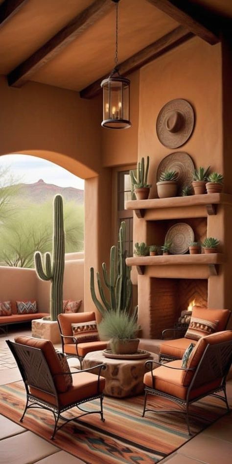 Arizona House Exterior, Mexican House Aesthetic, Garden Container Ideas, Southwest Aesthetic, Southwest Interior, Style Hacienda, Southwestern Interior, Mexican Aesthetic, Classic Outdoor Furniture