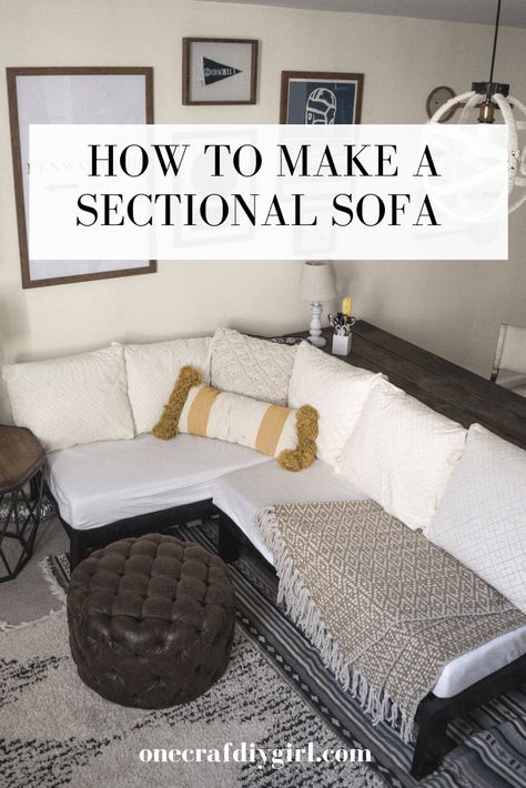 Create your own sectional sofa ! Perfect for renters, or those looking for a cool project for the kids space, this DIY couch is a great quarantine project. #smallspace #apartmentliving #apartmentideas #smalllivingideas #couchDIY #furnitureDIY #DIYprojects #homedecorDIY #kidsspaceideas #kidssroomideas Diy Indoor Sectional Couch, Lovesac Sactional Diy, Make Your Own Couch, Building A Couch, Twin Bed Sectional Diy, Diy Living Room Couch, Twin Bed Sectional, Twin Bed Couch Ideas, Build A Couch