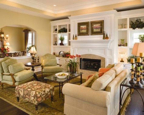 living room Traditional Family Room Design, Traditional Family Room Ideas, Traditional Family Rooms, Traditional Family Room, Living Room Furniture Layout, Living Room Arrangements, Traditional Family, Trendy Living Rooms, Custom Home Designs