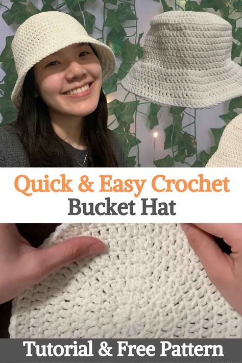 Simple Hat Crochet, Easy Bucket Hat Pattern, Basic Bucket Hat Crochet Pattern, Crocheting Bucket Hat, Beginner Crochet Bucket Hat, Crochet Hucket Hat, Crochet Hat Simple, Crochet Bucket Hat Black Women, Simple Crochet Bucket Hat