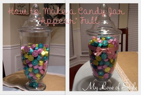 Here's a simple way to make candy jars look fuller & (even) more tempting. Wedding Food Diy, Diy Candy Buffet, Bar Reception, Diy Buffet, How To Make Candy, Diy Wedding Food, Filled Candy, Leftover Candy, Candy Buffet Tables