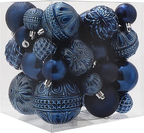 Navy Blue Christmas Tree, Champagne Christmas Tree, Navy Blue Christmas, Blue Christmas Tree Decorations, Blue Christmas Ornaments, Navy Christmas, Blue Christmas Decor, Christmas Ball Ornaments, Blue Christmas Tree