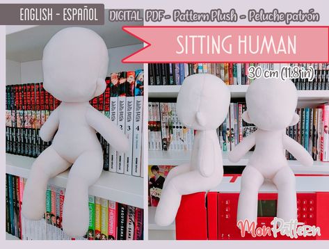 SITTING HUMAN - Human Doll Plush 25 cm (PDF Sewing Pattern) Digital Spanish - English instructions (Instant download) Chibi Humanoid Human Doll Pattern, Human Sewing Pattern, Human Plush Doll Pattern, Chibi Sewing Pattern, Chibi Plush Pattern Free, How To Make A Plushie Diy, Sitting Plush Pattern, Chibi Plush Pattern, Chibi Doll Pattern