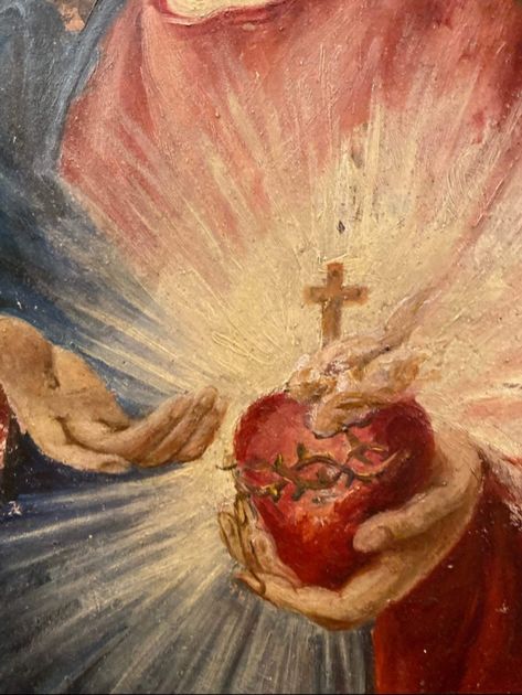 Jesus Painting Aesthetic, Catholic Faith Aesthetic, Religious Art Aesthetic, Catholic Imagery Aesthetic, Religious Imagery Aesthetic, Sacred Heart Aesthetic, Catholic Painting Ideas, Sacred Heart Of Jesus Wallpaper, God Aesthetic Catholic