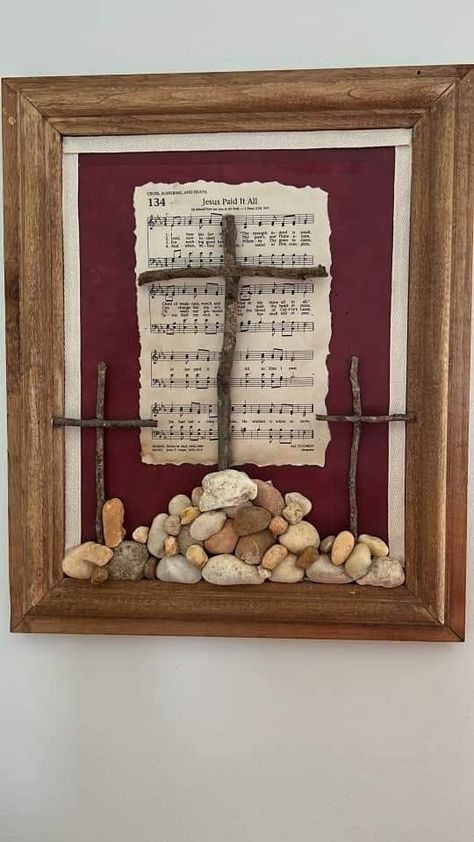 Bible Wood Crafts, Christ Has Risen Art, Hymn Crafts Diy, Wood Plank Projects Diy, Diy Hymnal Crafts, Hymn Art Diy, Jesus Crafts For Adults, Christian Easter Paintings, Easter Craft Christian