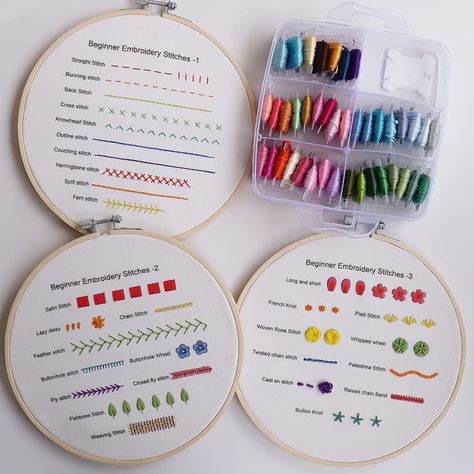 Hand Embroidery Kits For Beginners, Diy Embroidery Stitches, Sewing Kits Diy, Bamboo Embroidery, Embroidery Stitches Beginner, Basic Hand Embroidery Stitches, Beginner Embroidery Kit, Beginners Embroidery, Hand Embroidery Kits