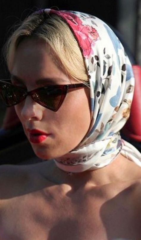 Head Scarf, Head Scarves Head Scarf Ideas, Givenchy Scarf, Scarf Aesthetic, Grace Kelly Style, Scarf Ideas, Silk Scarf Style, Silk Headscarf, Head Scarf Styles, Scarf Outfit