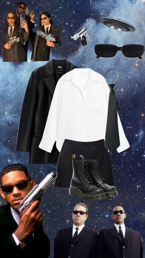 Men In Black Costume Accessories, Men I Black Halloween Costume, Black Tie Halloween Costume, Men In Black Halloween Costume Couple, Men In Black Duo Costume, Female Men In Black Costume, Men In Black Spirit Day, Girls Men In Black Costume, Men And Black Costume