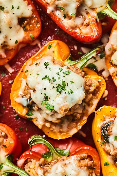 Stuffed Peppers With Sauce, Flavorful Stuffed Bell Peppers, Italian Stuffed Peppers Recipe, Stuffed Peppers Italian, Italian Stuffed Bell Peppers, Italian Sausage Stuffed Peppers, Stuffed Italian Peppers, Sausage Stuffed Peppers, Mediterranean Stuffed Peppers