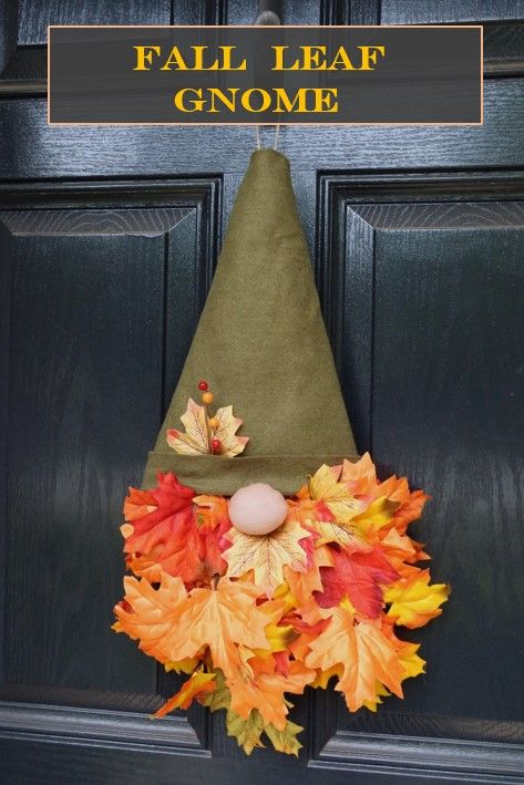 Leaf Gnome Craft, Diy Fall Gnomes, Gnome Door Decoration, Fall Gnome Wreath Tutorial, Door Gnome Fall, Dyi Front Door Gnome, Fall Leaf Gnome Door Hanger, Autumn Gnome Wreath, Fall Gnome Wreath With Leaves