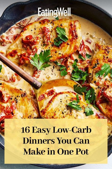 All you need is one pot or skillet to make these flavorful, healthy dinners. Each recipe contains 15 grams of carbohydrates or less per serving, so you'll be able to follow a low-carb eating pattern while getting in nutrients that your body needs. These one-pot meals come together in just 30 minutes or less, and make for a super simple cleanup later so you can eat well any night of the week. #dinner#dinnerideas#supperideas#dinnerrecipes#healthydinnerideas#healthydinnerrecipes#healthyrecipes Dinner Recipes For Winter, Shrimp Puttanesca, Quick Winter Dinner Recipes, Protein Dinner Recipes, High Protein Recipes Dinner, Healthy Winter Meals, High Protein Dinner, Protein Dinner, Quick Healthy Dinner