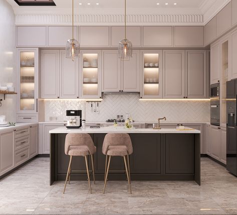 Neo-Classic Kitchen on Behance Classic Kitchen Design Luxury, Neo Classic Kitchen, Modern Classic Kitchen, Neoclassical Interior Design, Classical Kitchen, Classic Kitchen Design, Kitchen Interior Design, Modern Kitchen Interiors, Kitchen Interior Design Decor