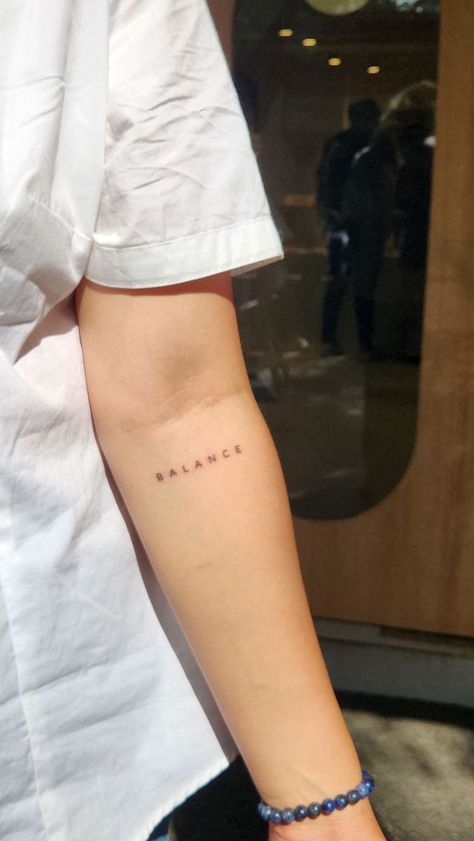 Small Tattoos Balance, Minimalist Tattoo Balance, Libra Tattoo Balance, Libra Writing Tattoo, Balance Libra Tattoo, Balance Tattoos For Women, Balance Word Tattoo, Minimal Writing Tattoo, Balance Tattoo Word