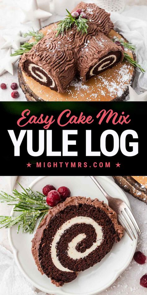 Yule Log Cake Easy, Easy Yule Log Recipe, Christmas Cake Roll, Yule Log Cake Recipe, Yule Holiday, Yule Log Recipe, Jelly Roll Cake, Swiss Cake, Chocolate Buttercream Icing