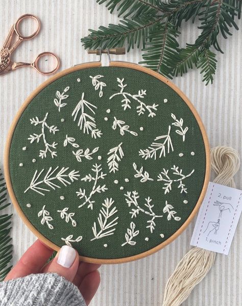 Christmas embroidery ideas you're sure to love - From Britain with Love Advent Embroidery, Botanical Embroidery Pattern, Christmas Embroidery Ideas, Embroidery Ornaments, Botanical Embroidery, Snowflake Embroidery, Winter Embroidery, Holiday Embroidery, Beginner Embroidery Kit