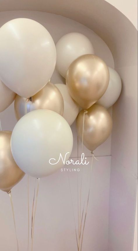 Classy Birthday Balloons, Beige Bday Decor, Gold 30 Balloons, Gold And Beige Party Decorations, Neutral Aesthetic Party Decor, Happy Birthday Helium Balloons, Champagne Gold Balloons, White Gold Beige Birthday, Birthday Beige Aesthetic