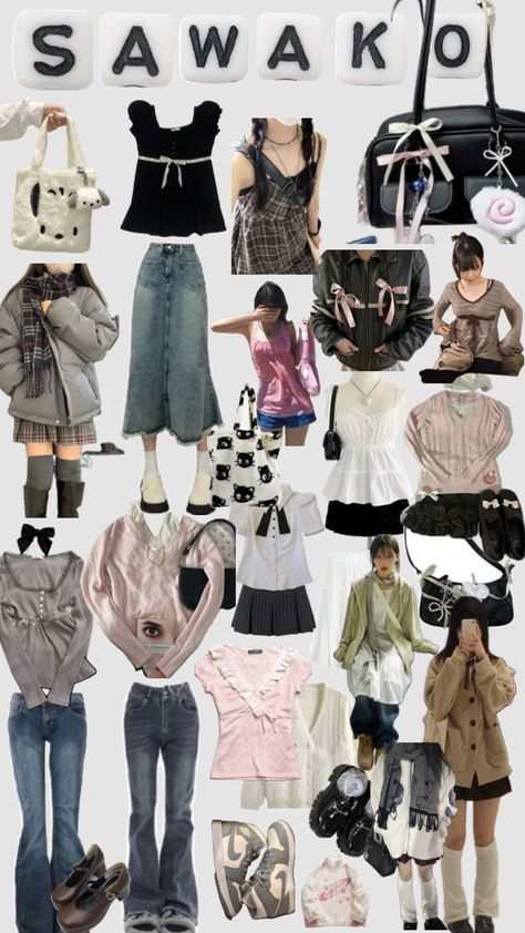 sawako fashion board #shoujo #kiminotodoke #fashionmoodboard #sawako Stylish Outfits Casual, Mori Fashion, Long Skirt Outfits, Casual Preppy Outfits, Soft Clothes, Easy Trendy Outfits, Fashion Board, Girly Outfits, Casual Style Outfits