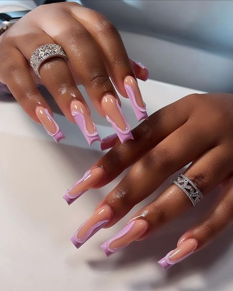 3d Line Nails, Summer Birthday Nail Ideas, Purple 3d Nails, Pink And Lilac Nails, Lilac Nails Acrylic, Lilac Acrylic Nails, Pink Abstract Nails, Abstract Acrylic Nails, Lilac Nails Design