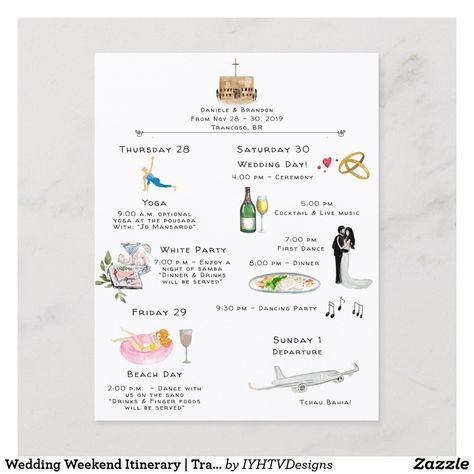 Brazil Wedding, Destination Wedding Itinerary, Wedding Weekend Itinerary, Weekend Wedding, Wedding Itinerary, Weekend Itinerary, Wedding Invitations Zazzle, Wedding Enclosure Cards, Wedding Timeline