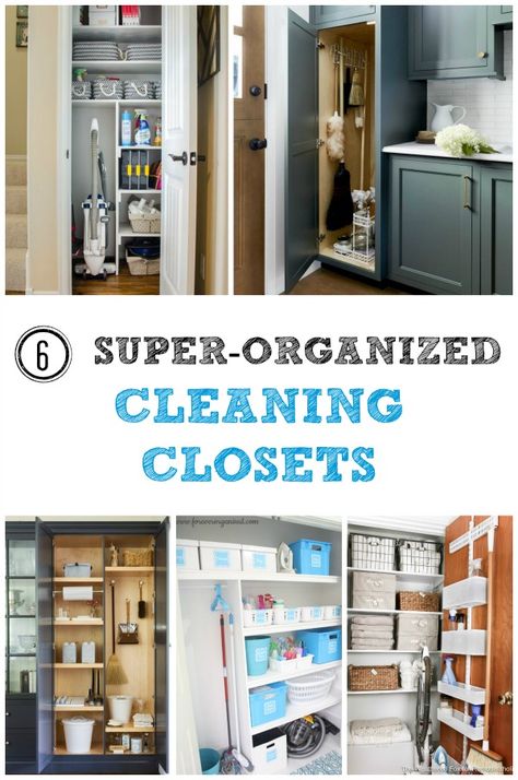 6 super organized cleaning closets: How to organize and store your cleaning supplies so that they are all in one place and easy to find. #cleaningcloset #cleaningsupplies Organisation, Utility Closet Makeover, Cleaners Organization, Vacume Cleaner Storage Ideas, Cleaning Closet Organization Ideas, Building Pantry, Bathroom Pantry Organization, Utility Closet Organization Ideas, Closet Cleaning Supplies