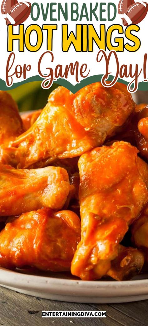 Crispy Oven Baked Hot Wings Without Flour Hot Wings In The Oven, Oven Hot Wings, Buffalo Hot Wings Recipe, Baked Hot Wings Recipe, Hot Chicken Wings Recipe, Wings Recipe Oven, Easy Homemade Buffalo Sauce, Baked Hot Wings, Buffalo Chicken Wing