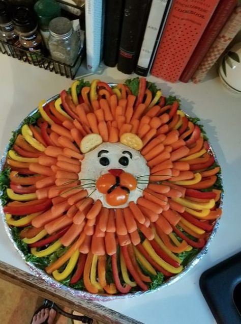 Lion veggie tray | Baby shower snacks boy, Safari birthday party, Safari baby shower boy Veggie Tray Animal Ideas, Safari Theme Veggie Tray, Fruit Safari Theme, Tiger Veggie Tray, Lion Mane Veggie Tray, Animal Fruit Tray Party Ideas, Lions Mane Veggie Tray, Wild One Veggie Tray, Fruit And Veggie Birthday Party