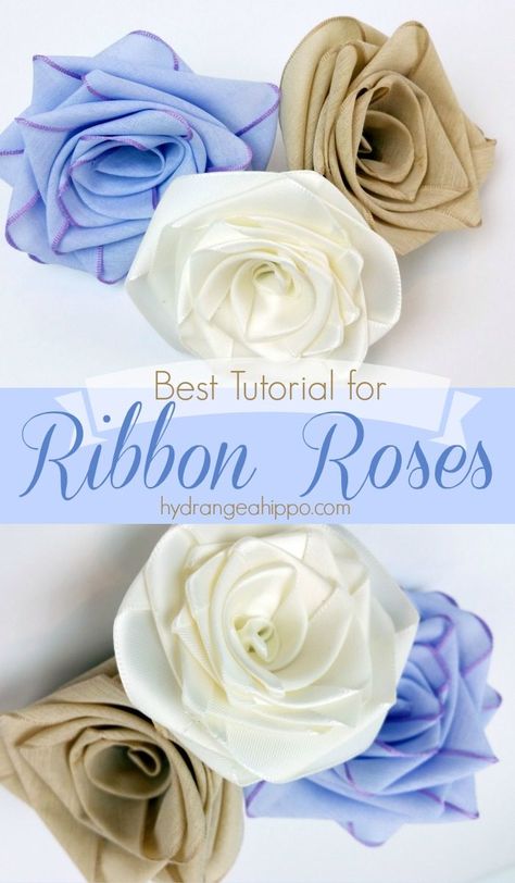 How to make ribbon roses using ANY ribbon - looks best with satin and cotton ribbon. Never buy flowers again - just MAKE your own!! with SmartFunDIY Silk Ribbon Flowers Tutorial, Things To Do With Ribbon Crafts, How To Make Roses Out Of Fabric, Making Flowers Out Of Ribbon, Ribbon Craft Ideas, Making Roses Out Of Ribbon, How To Make Satin Roses, How To Make Roses Out Of Ribbon, How To Make Ribbon Flowers