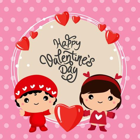 Valentine card with two kids cartoon Pre... | Premium Vector #Freepik #vector #heart #cards #templates #cartoon Cartoon Valentine Images, Valentine’s Day Cartoon, Valentines Clipart Cute, Valentine Vector, Family Clipart, School Cartoon, Valentines Day Clipart, Kids Cartoon, Two Kids