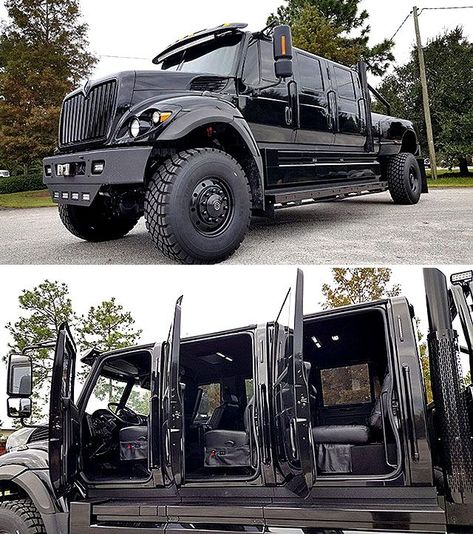 Taking Pick-Ups To The Extreme: Armored 2017 International Workstar SuperTruck Six Door 4x4 Pickup Hummer Truck, Tactical Truck, Dodge Diesel, Truck Storage, Armored Truck, Bug Out Vehicle, Custom Pickup Trucks, Old Ford Trucks, Jacked Up Trucks