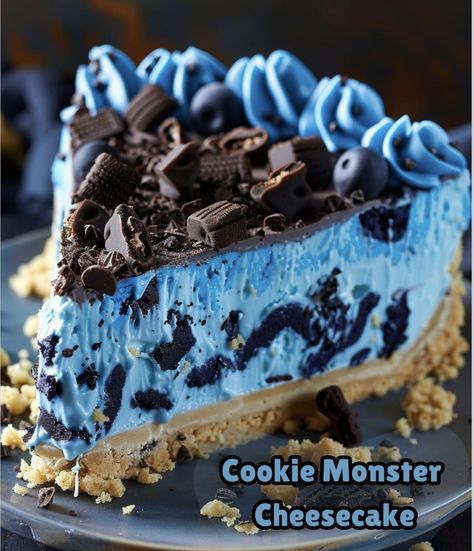 Cookie Monster Cheesecake, Monster Cheesecake, Chocolate Cherry Cookies, Mini Caramel Apples, Cookies And Cream Cheesecake, Cream Cheesecake, Caramel Apple Cheesecake, Blue Cookies, Chocolate Chip Cheesecake