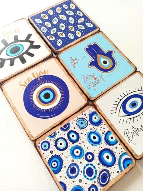 Evil Eye Painting Ideas, Evil Eye Craft, Hamsa Painting, Evil Eye Painting, Hamsa Art, Evil Eye Art, Evil Eye Design, Small Canvas Paintings, Art Journal Therapy