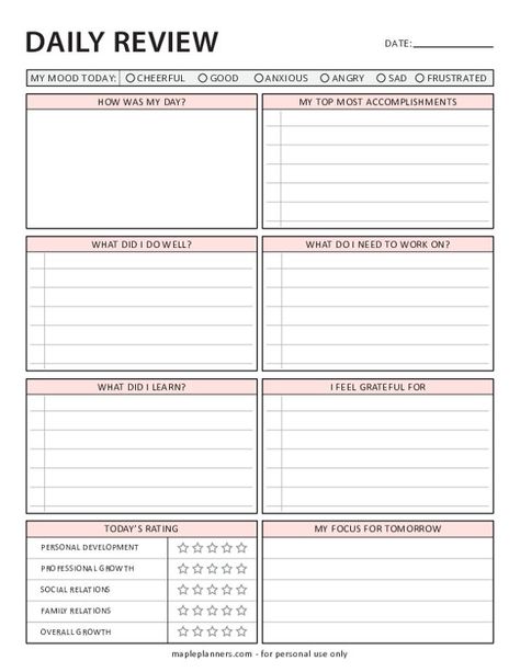 Free Printable Daily Reflection Template Free Daily Planner Pdf, Daily Reflection Journal Template, Daily Reflection Template, Mom Planner Printables Free, Reflection Template, Journal Printables Templates, Bujo 2025, Daily Planner Ideas, Journaling Templates