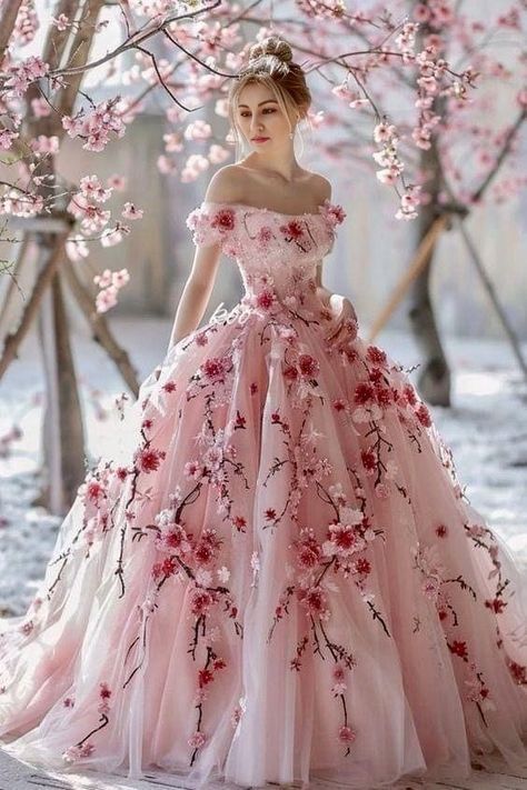 Pretty Quinceanera Dresses, Fantasy Dresses, Fantasy Gowns, Fairytale Dress, Fantasy Dress, Floral Fashion, Gowns Of Elegance, Dreamy Wedding, Wedding Dresses Unique