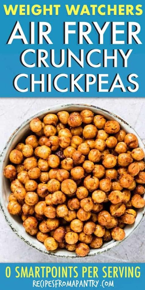 Want a quick, addictive and healthy snack, then why not whip up these smoky and crispy Air Fryer Chickpeas? They are made with just 5 everyday ingredients. #chickpeas #chickpeasrecipes #roastedchickpeas #airfryer #airfryerrecipes #vegan #veganrecipes #snack #wwrecipes #zeropoints #weightwatchers  #weightwatchersrecipes Air Fried Chickpeas Weight Watchers, Chick Pea Snacks Healthy Air Fryer, Air Fryer Chickpeas Weight Watchers, Air Fryer Chick Peas Snack, Air Fry Chickpeas Recipe, Air Fry Chick Peas Recipes, Air Fried Chick Peas Recipe, Airfryer Chickpeas Healthy Snacks, Chick Peas Roasted In Air Fryer