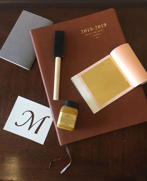 Diy Leather Embossing, Faux Leather Journal Cover Diy, Gold Foil On Vellum Diy, How To Apply Gold Leaf To Paper, Diy Gilded Book Edge, Gold Foil Glue, Journal Covers Diy, Diy Gold Leaf, Gold Foil Diy