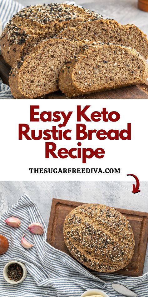 Easy Low Carb Rustic Quick Bread Recipe No Carb Bread Easy, Keto Bread Recipes With Yeast, Healthy Keto Bread, Keto Recipes No Carb, Keto Friendly Bread Recipes, No Knead Keto Bread, High Fiber Low Carb Bread Recipe, Gut Healthy Bread Recipe, Keto Bread Substitute