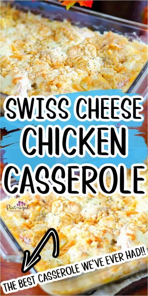 Cheese Chicken Casserole, Swiss Cheese Chicken, Shredded Chicken Casserole, Swiss Cheese Recipes, Swiss Chicken Bake, Chicken Breast Casserole Recipes, Chicken Breast Casserole, Easy Chicken Casserole, Baked Chicken Casserole