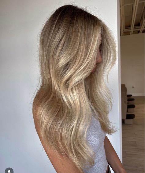 Copenhagen Blonde Hair, Blended Root Blonde Highlights, Level 7 Lived In Blonde, Soft Beige Balayage, Butter Blonde With Lowlights, Soft Blonde Hair Balayage, Toasted Coconut Blonde Hair, Bright Dirty Blonde Hair, Blonde Hair Grown Out Roots