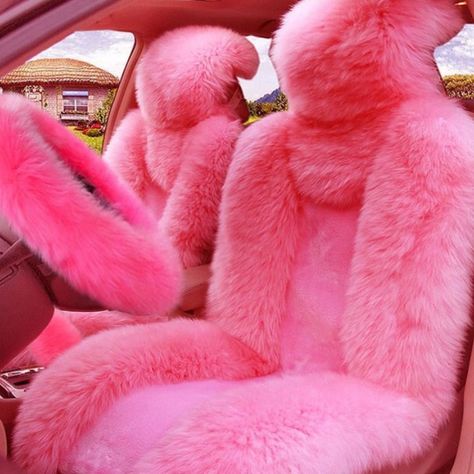 Pink Car Interior, Pink Cars, Pink Car Accessories, Barbie Car, Girly Car Accessories, Girly Car, Cute Car Accessories, Pink Fur, Pink Car