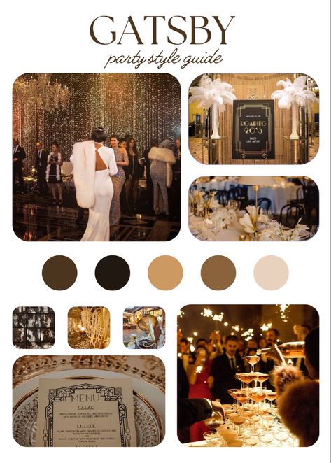 Great Gatsby Party Ideas Decorations, Vintage Prom Theme, The Great Gatsby Themed Party, Gasby Decoration Party, 30s Theme Party, The Great Gatsby Moodboard, 1930 Party Theme, 1920s Aesthetic Party Decor, 20s Aesthetic Party