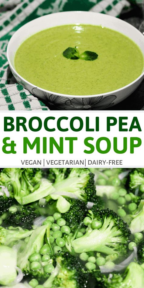 Broccoli Pea and Mint Soup | Sims Home Kitchen Sims Home, Soup Broccoli, Mint Soup, Pea And Mint Soup, Easy Vegetarian Dinner, Soup Vegan, Vegan Soup, Healthy Soup Recipes, Creamy Texture