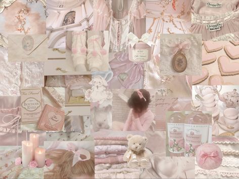 Kawaii Collage Aesthetic, Pink Pilates Princess Computer Wallpaper, Pink Princess Aesthetic Wallpaper Laptop, Coquette Collage Wallpaper Laptop, Croquette Wallpaper Laptop, Pink Bow Aesthetic Wallpaper Laptop, Coquette Google Wallpaper, Pink Ballet Aesthetic Wallpaper, Ballet Core Wallpaper Laptop